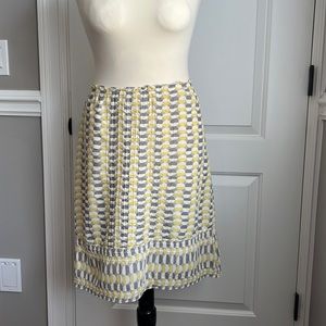 Max Studio Yellow and Gray Geometric Silk and Cotton Blend Skirt Size Medium